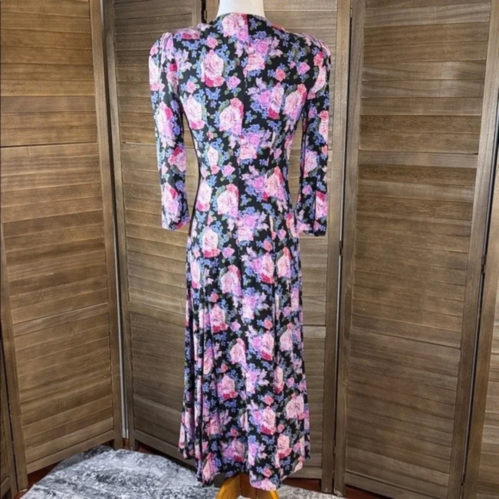 Jonathan Martin Vintage 90s Floral Button Front Maxi‎ Dress Black Pink Size 5/6